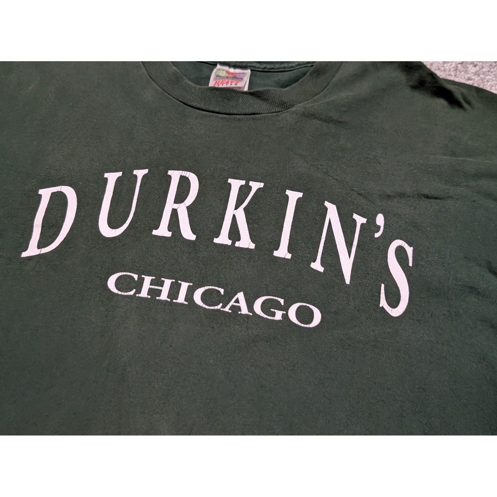 Fruit of the Loom T-Shirt Mens XL Green Durkins Chicago Vintage Heavy Cotton Tee - Picture 2 of 8